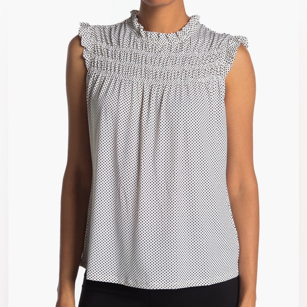Adrianna Papell Black and White Ruffle Blouse